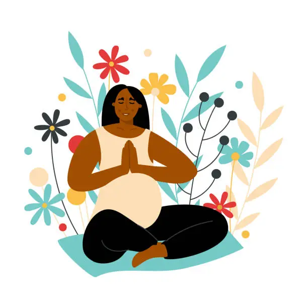 Vector illustration of Pregnant woman meditating in asana