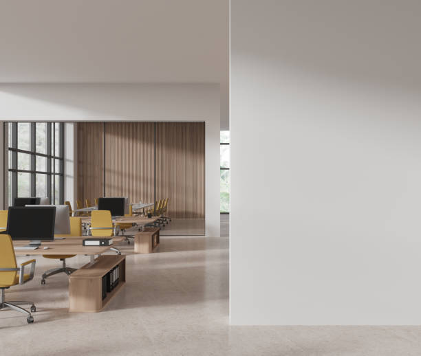 istock Modern office interior with coworking and meeting space, window. Mock up wall 1934270358
