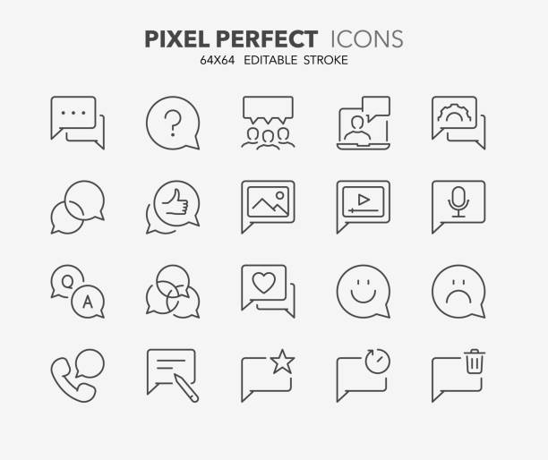 ilustrações de stock, clip art, desenhos animados e ícones de chat bubbles thin line icons - computer keyboard computer sadness emoticon
