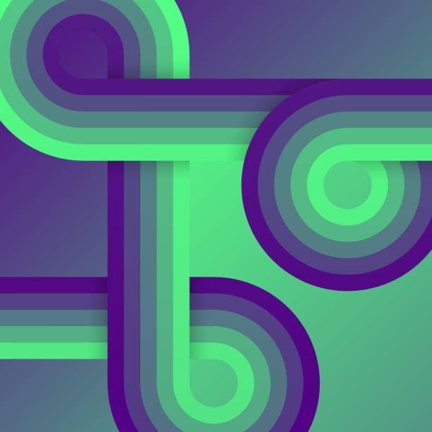 istock Green retro background with rounded and striped shapes. Vintage geometric design 1934273703