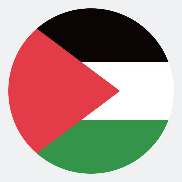 Vector illustration of Palestine flag. Button flag icon. Standard color. Circle icon flag. Computer illustration. Digital illustration. Vector illustration.