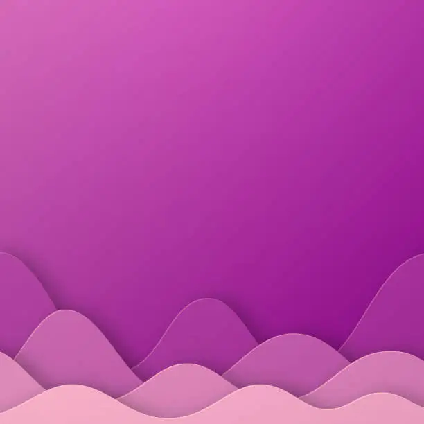 Vector illustration of Purple abstract wave shapes - Paper cut background - Trendy 3D design