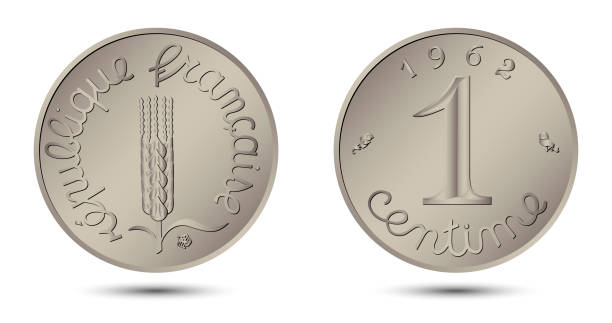 フランス1サンチーム硬貨。フランスの裏と表側は1サンチーム硬貨。白い孤立した背景にフランス1サンチームの裏と表のコイン。ベクトル図。 - french coin illustrations点のイラスト素材／クリップアート素材／マンガ素材／アイコン素材