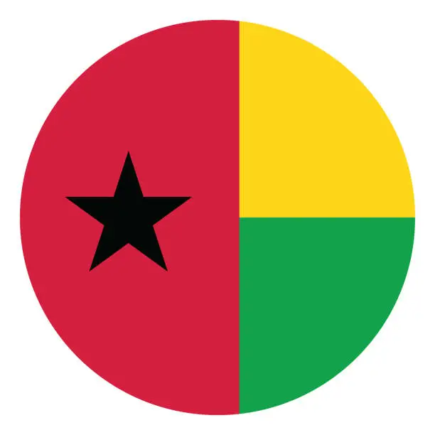Vector illustration of Guinea-Bissau flag. Flag icon. Standard color. Round flag. Computer illustration. Digital illustration. Vector illustration.