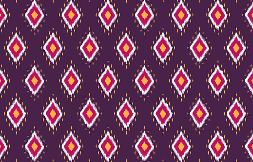 Vector illustration. embroidery style. Art print of Ikat Seamless Pattern Design for background, carpet, wallpaper, clothing, wrapping, Batik, fabric.