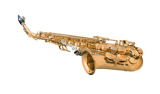 Tenor sax golden saxophone isolated on white background