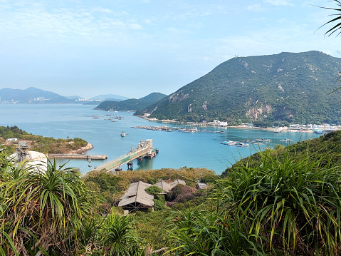 Panoramic view of Sok Kwu Wan bay, a bay on the east coast of Lamma Island, Hong Kong.