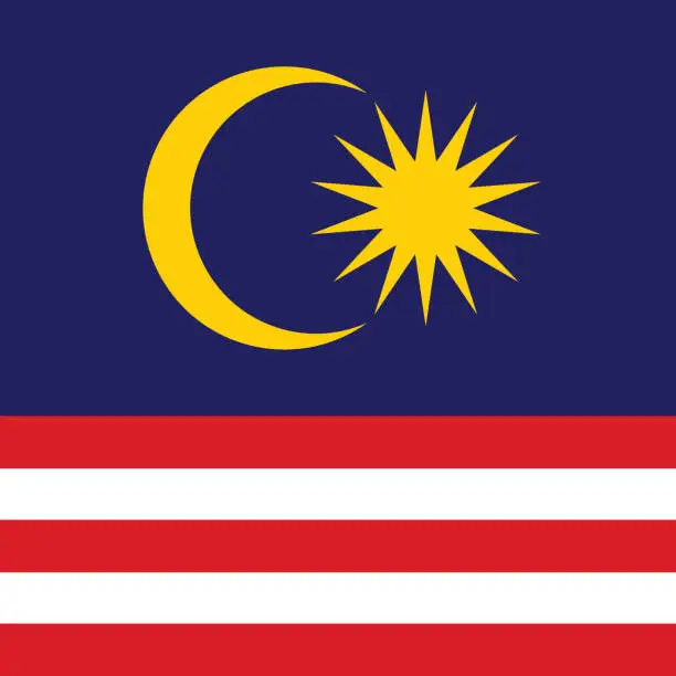 Vector illustration of Malaysia flag. Flag icon. Standard color. A square flag. Computer illustration. Digital illustration. Vector illustration.