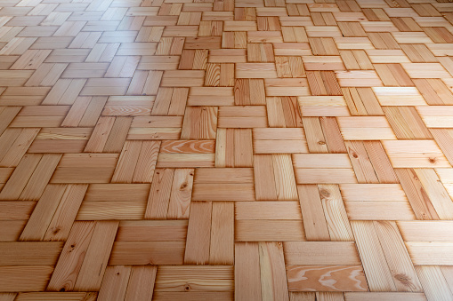 Wooden Parquet Pine Floor Detail, double herringbone pattern