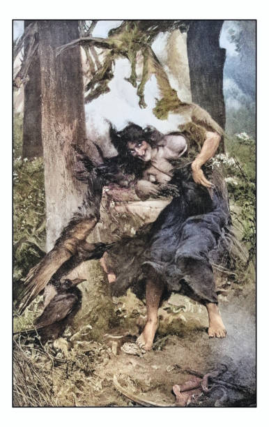 Antique dotprinted photo of paintings: Witch