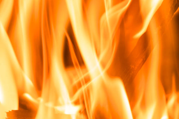 Burning firewood in the fireplace close up. Burning fire