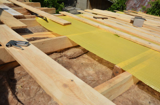 istock Roofing construction with house roof insulation layer and waterproofing membrane 1934357720