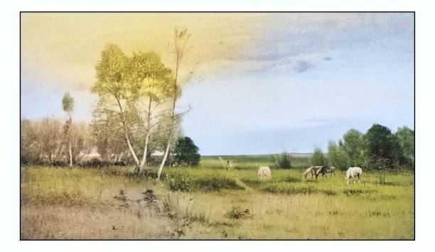 Antique dotprinted photo of paintings: Landscape