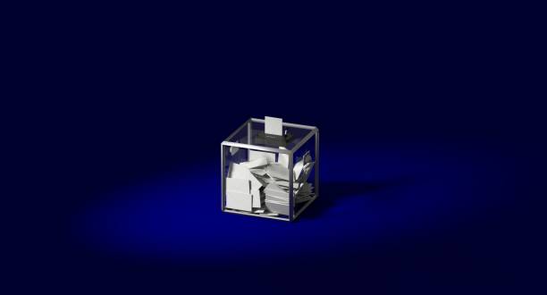 istock Ballot box filled with envelopes - blue background 1934362025