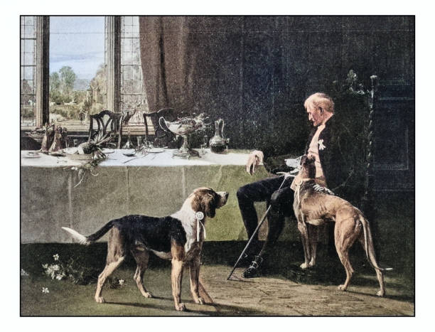 istock Antique photo of paintings: Man with dogs 1934371107