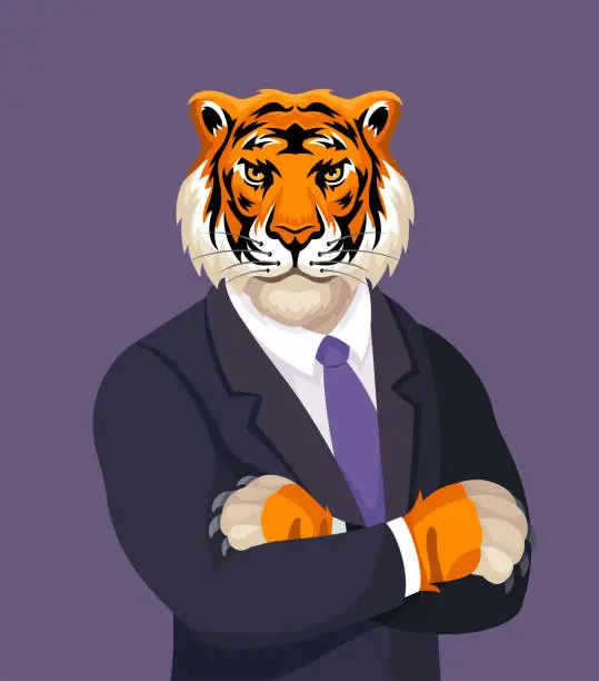 Vector illustration of A tiger as a businessman. Tiger Face.