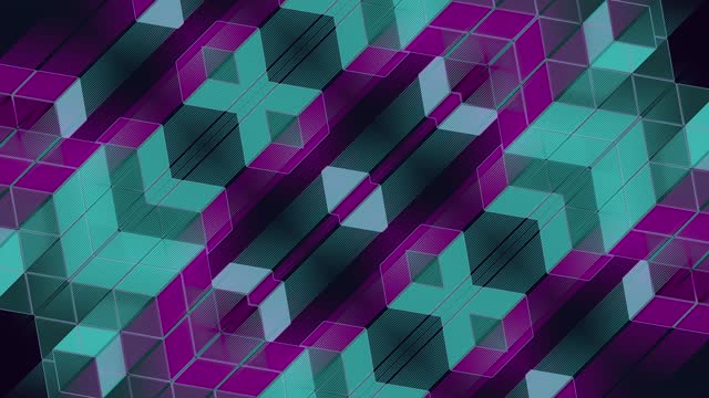 Digital seamless loop animation of a mosaic pattern in purple and blue. 3d rendering 4K