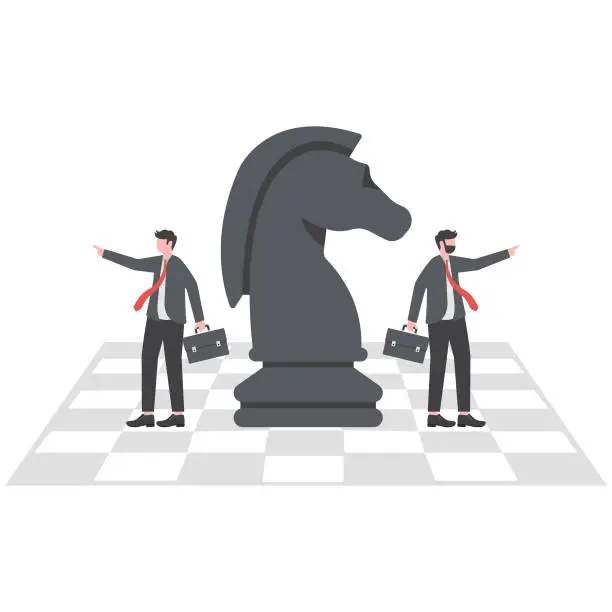 Vector illustration of Business world board game. Businessmen Leader and Chess Knight