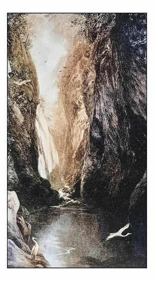Antique dotprinted photo of paintings: The fairy glen, Bettws-Y-Coed