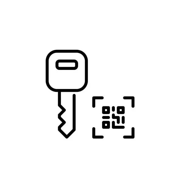 Vector illustration of Using qr code as key to apartment or car. Pixel perfect icon