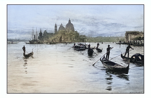 Antique dotprinted photo of paintings: Venice