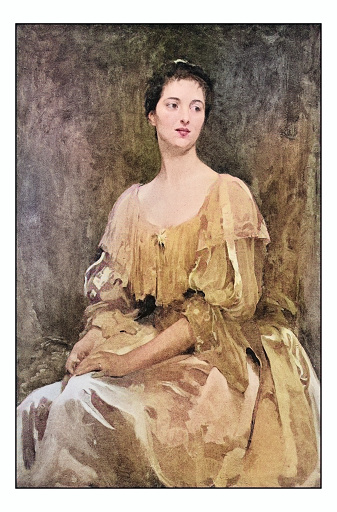 Antique dotprinted photo of paintings: Woman portrait