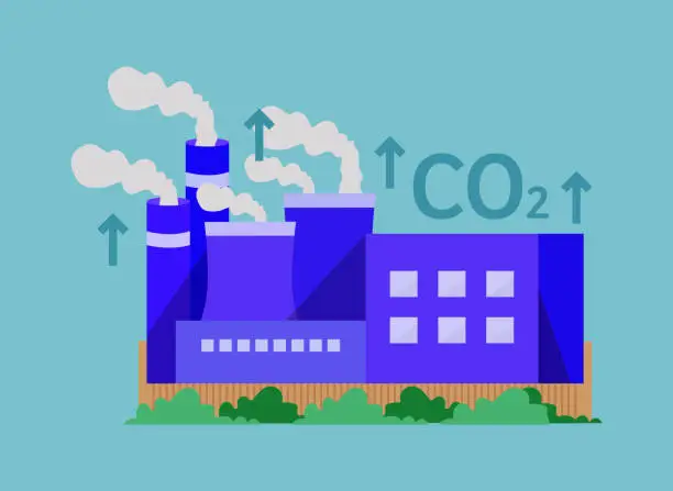 Vector illustration of Factories pollute nature. Pollution of the concept of nature. Giving importance to the environment and ecology. Reducing the release of harmful waste into the atmosphere, dirty production.