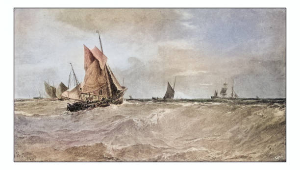 istock Antique photo of paintings: Ship in sea 1934408938