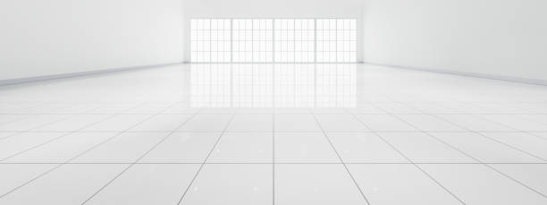 istock 3d rendering of white tile floor and empty room for background. 1934420386