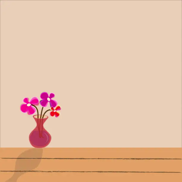 Vector illustration of bouquet of flowers in a vase, simple illustration