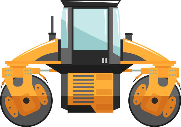 road roller compactor icon in flat style. vector illustration - industry business street steel stock-grafiken, -clipart, -cartoons und -symbole