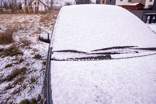 snow on the car, cold winter, unsafe driving