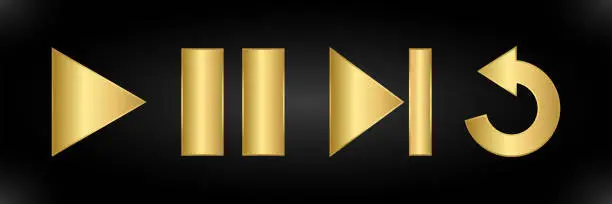 Vector illustration of Gold media player icons. Buttons playback. Elements interface of a video application.