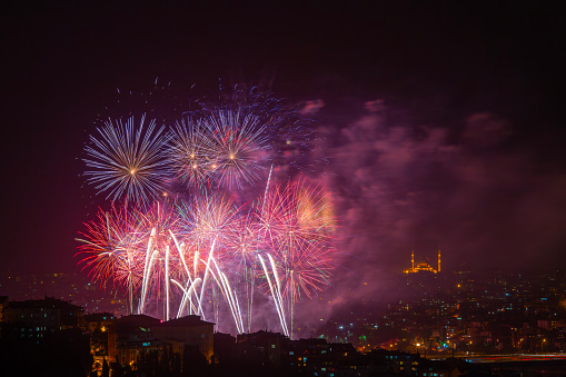 Fireworks light shows in the Istanbul