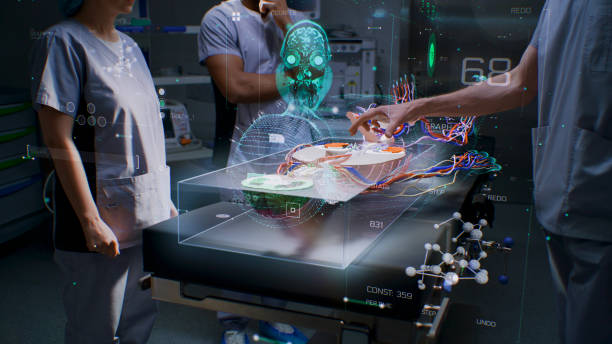istock Medical professionals work in operating room using holographic display 1934495744