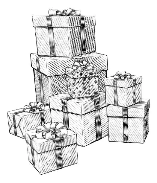 Vector illustration of Christmas Gifts Birthday Presents Boxes Pile Stack