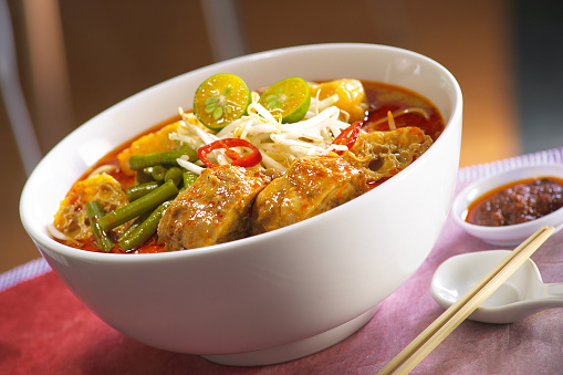 Asian traditional spicy noodle, curry laksa