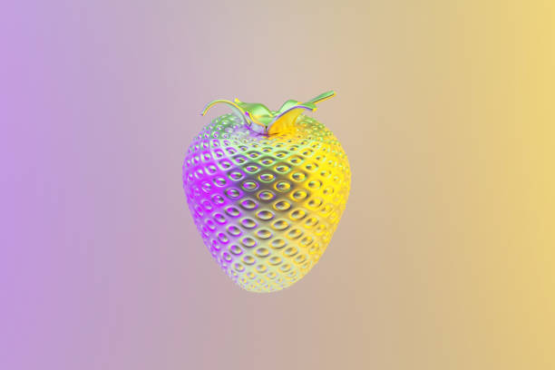 istock Metallic glossy strawberry model in neon pastel light. 3d rendering 1934513363