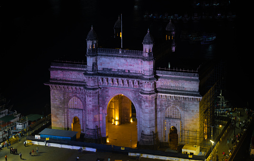 Mumbai, Maharashtra, India, 2nd of January 2024, Gateway of India with illumination for new years celebration ,