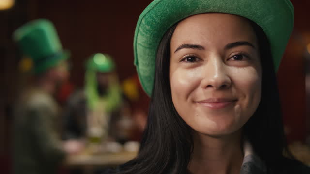 Portrait of Attractive Smiling Woman at St Patricks Day Celebration