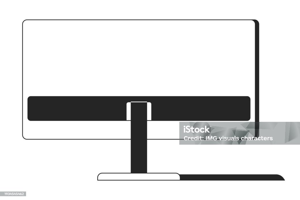 Computer Backside 2d Back View Computer Desktop Black And White 2d Line Cartoon Object Stock ...