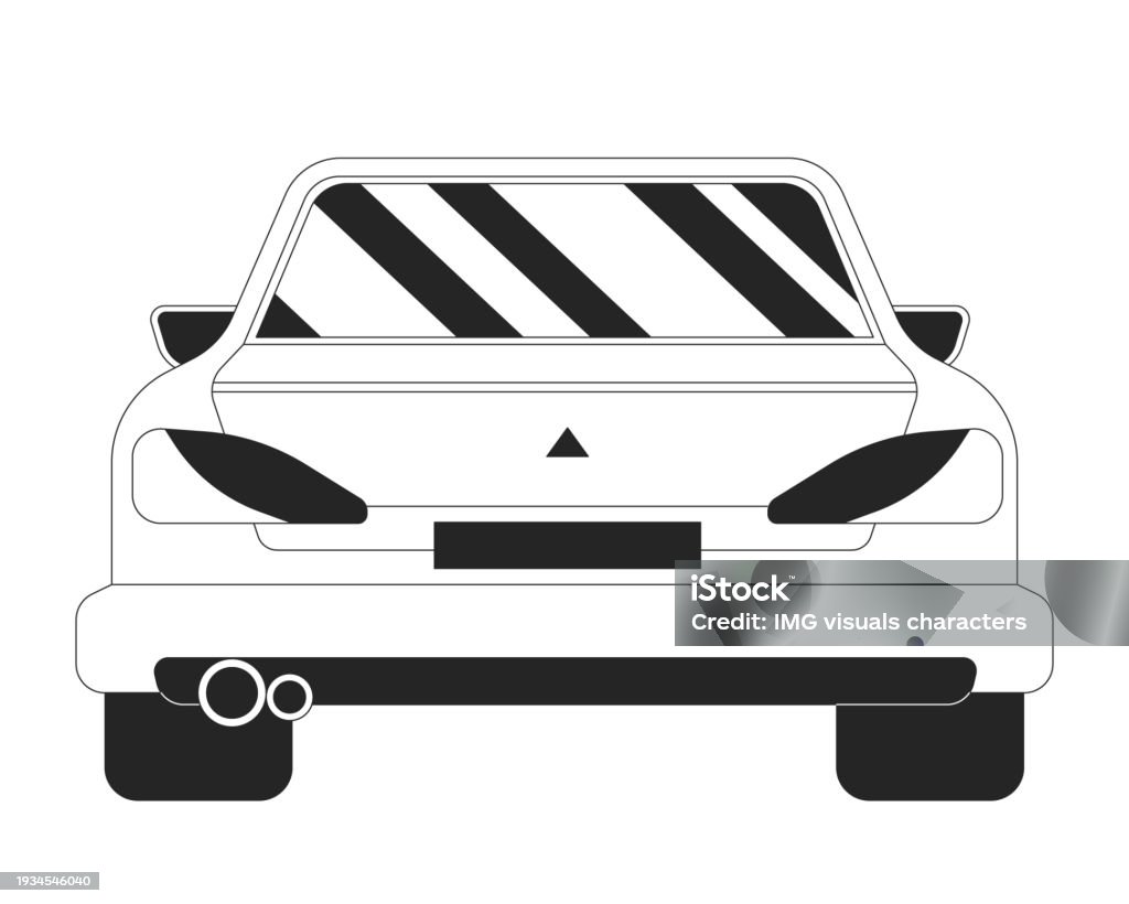 2d Back View Vehicle Back View Black And White 2d Line Cartoon Object Stock ...