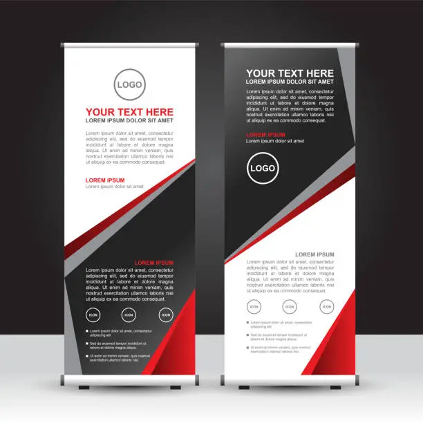 Vector illustration of Red and black theme Roll Up Banner template. Vector Design