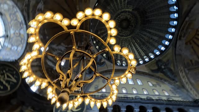 Chandelier Inside Of Hagia Sofia In Istanbul
