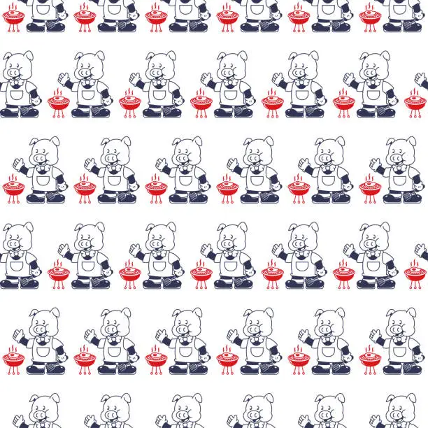 Vector illustration of Barbeque mascot pig vector cartoon seamless pattern background for wallpaper, wrapping, packing, and backdrop.