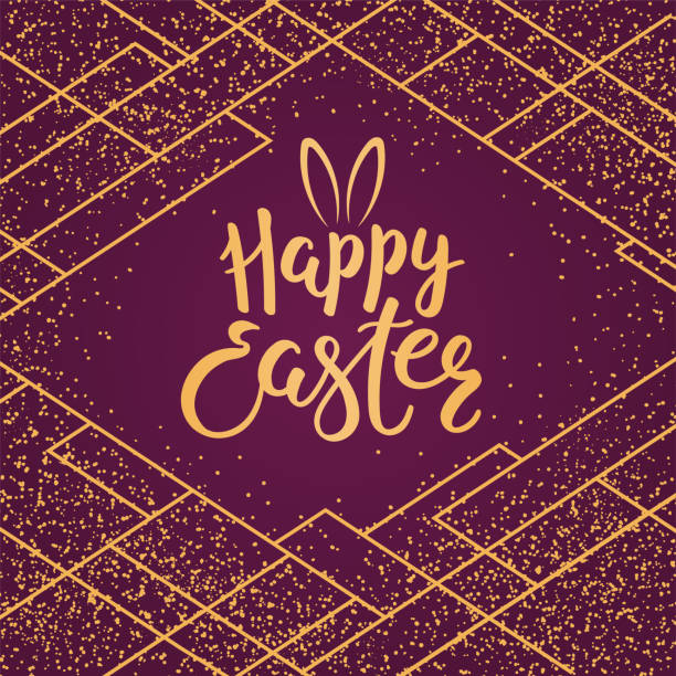 ilustrações de stock, clip art, desenhos animados e ícones de easter gold and purple card design - color image colored background easter animal body part