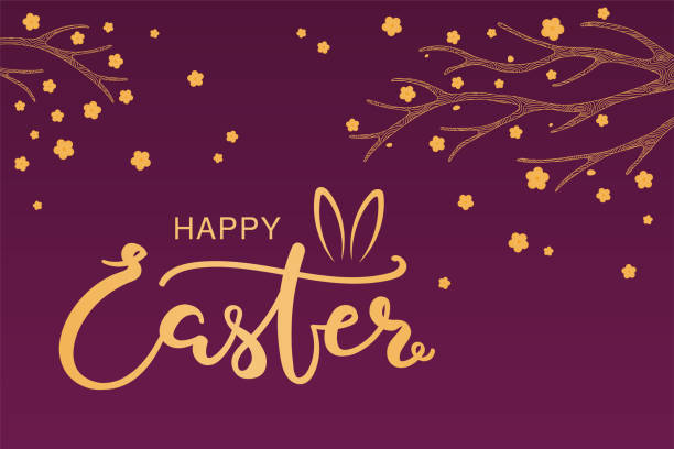 ilustrações de stock, clip art, desenhos animados e ícones de easter gold and purple card design - color image colored background easter animal body part