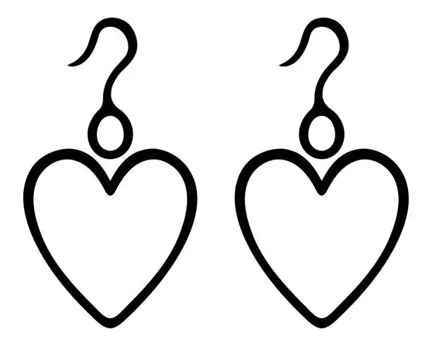 Vector illustration of Crocheted earrings. Ear decoration with a heart. A pair of precious items with a symbol of love.