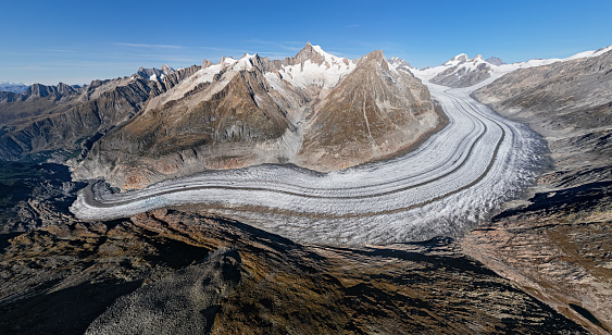 Aerial view of Great Aletsch Glacier, Switzerland