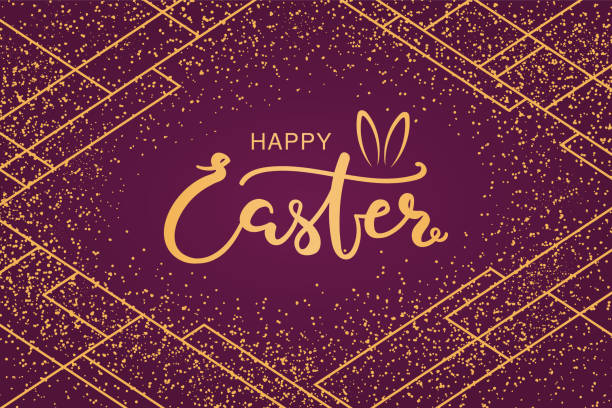 ilustrações de stock, clip art, desenhos animados e ícones de easter gold and purple card design - color image colored background easter animal body part